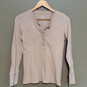 Aerie Heart-Eyes Waffle Ribbed Cotton Blend Henley Long Sleeve Top Size S